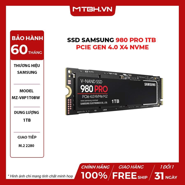 SSD Samsung 1TB 980 Pro PCIe Gen 4.0 x4 NVMe