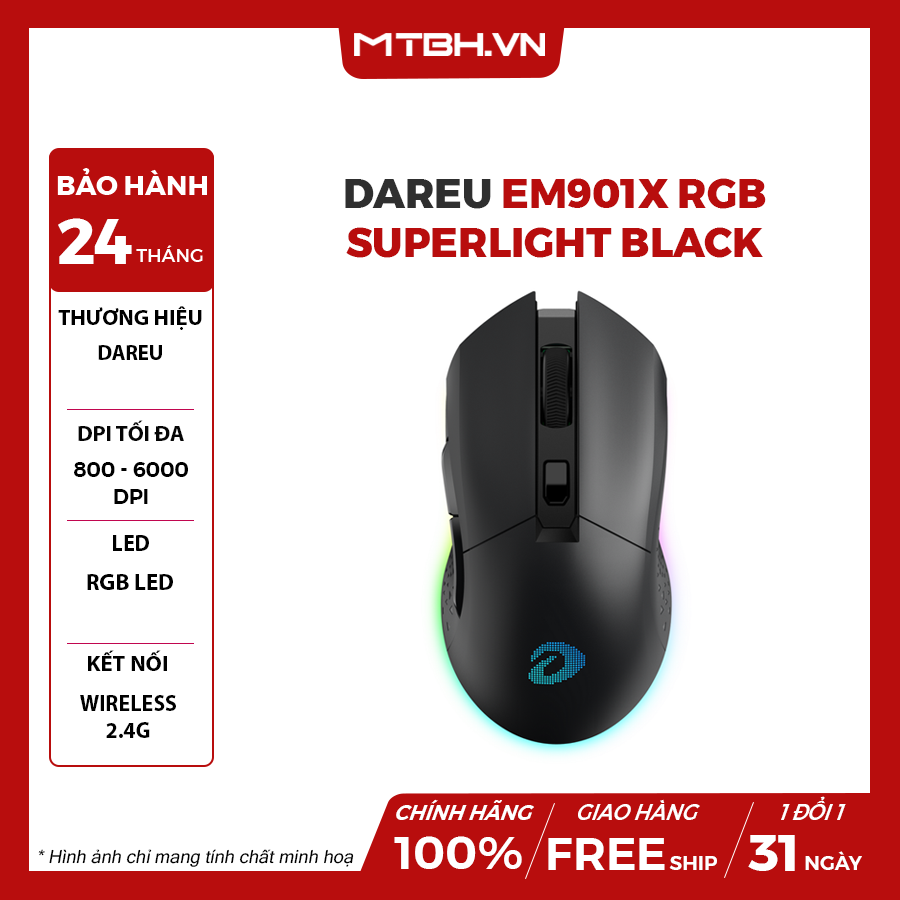 CHUỘT DAREU EM901X RGB BLACK (Wireless) – Máy Tính Biên Hòa
