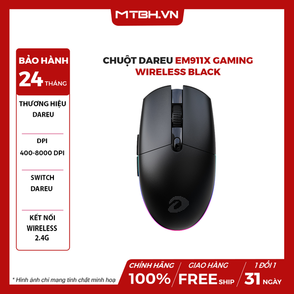 Chuột DareU EM911X WIRELESS Gaming Black