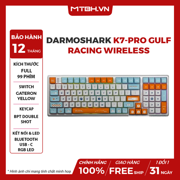 Bàn Phím Cơ Darmoshark K7-Pro Gulf Racing Wireless (HOTSWAP/Sw Gateron/Bluetooth 5.0)
