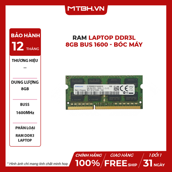 RAM LAPTOP DDR3L 8GB BUS 1600 - BÓC MÁY