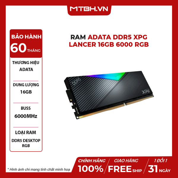 RAM DDR5 16GB ADATA XPG LANCER 6000Mhz RGB