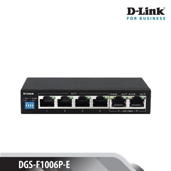 SWITCH POE GIGABIT D-LINK DGS-F1006P - TỐC ĐỘ 10/100/1000MBPS - 6 PORT (4 PORT POE 250M + 2 PORT UPLINK)