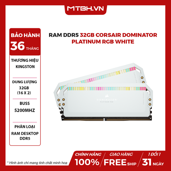 RAM DDR5 32GB CORSAIR DOMINATOR PLATINUM RGB (2x16) BUS 5600 WHITE