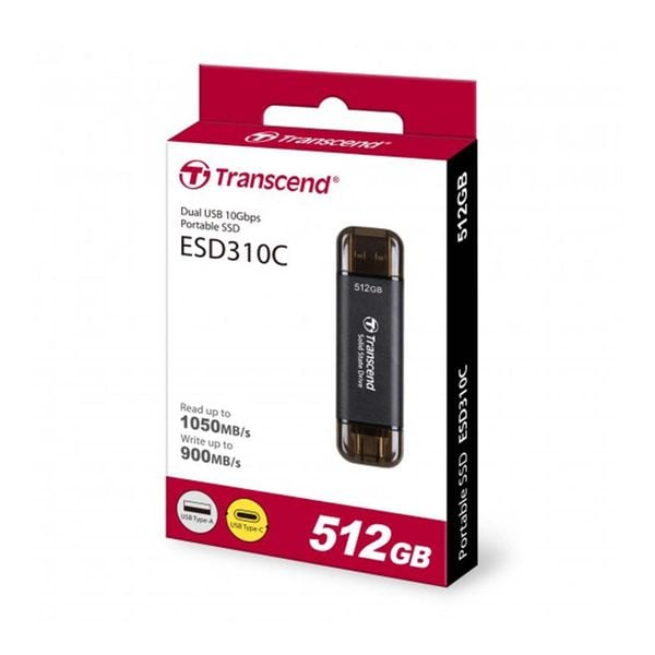 Ổ Cứng di Động SSD Transcend 512GB ESD310C, USB 3.2 Gen 2x1, Type-C & USB A, Black (TS512GESD310C)