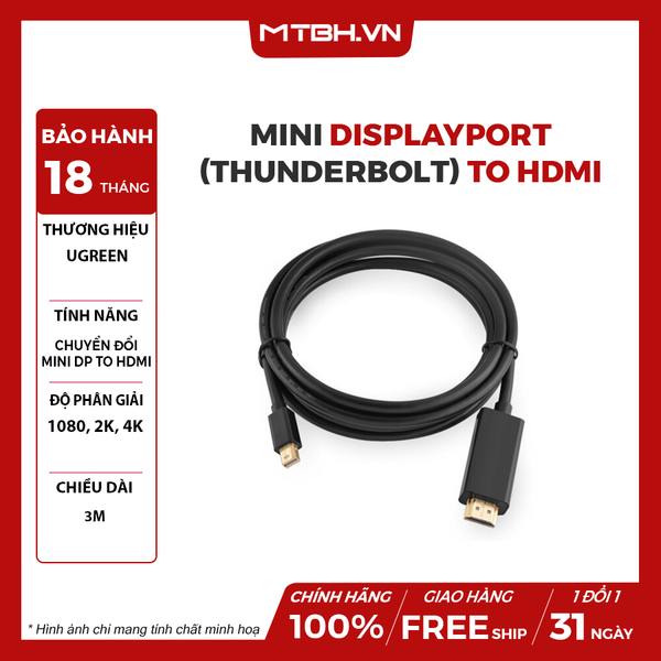 Cáp Mini DisplayPort (Thunderbolt) to HDMI dài 3M 4K Ugreen 10455