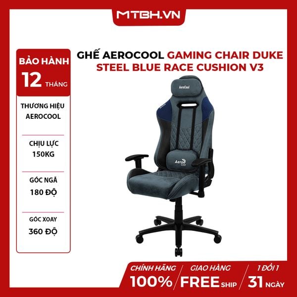 GHẾ AEROCOOL GAMING CHAIR DUKE - STEEL BLUE RACE CUSHION V3