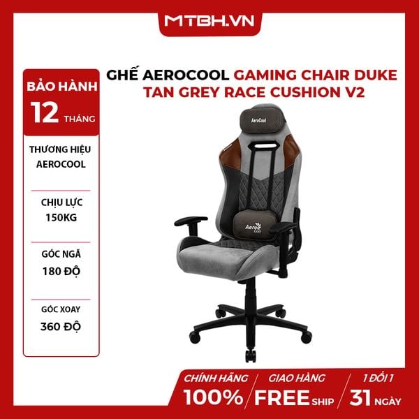 GHẾ AEROCOOL GAMING CHAIR DUKE - TAN GREY RACE CUSHION V2