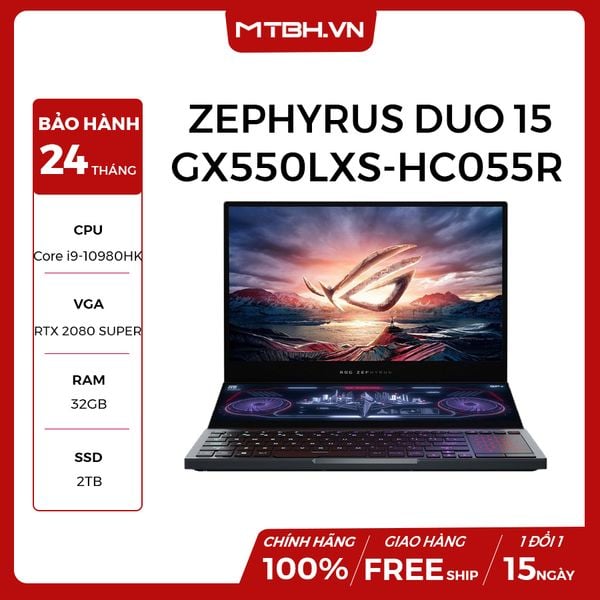 LAPTOP GAMING ASUS ROG ZEPHYRUS DUO 15 GX550LXS-HC055R RTX 2080 SUPER 8GB MAXQ INTEL CORE I9 10980HK 32GB 2TB SSD 15.6” IPS UHD PERKEY WIN 10 SPC