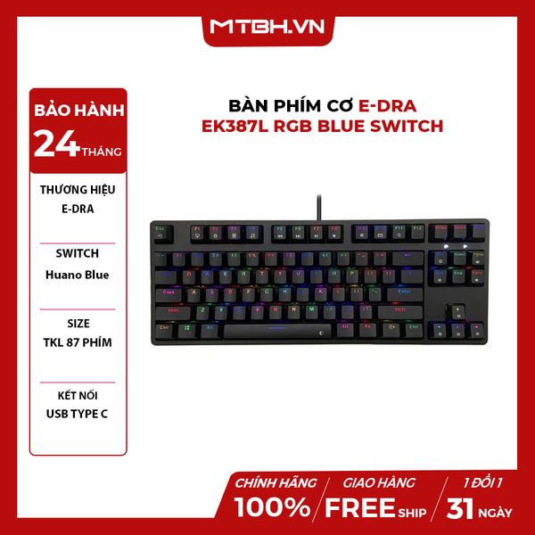 Bàn Phím Cơ E-DRA EK387L RAINBOW Blue Switch