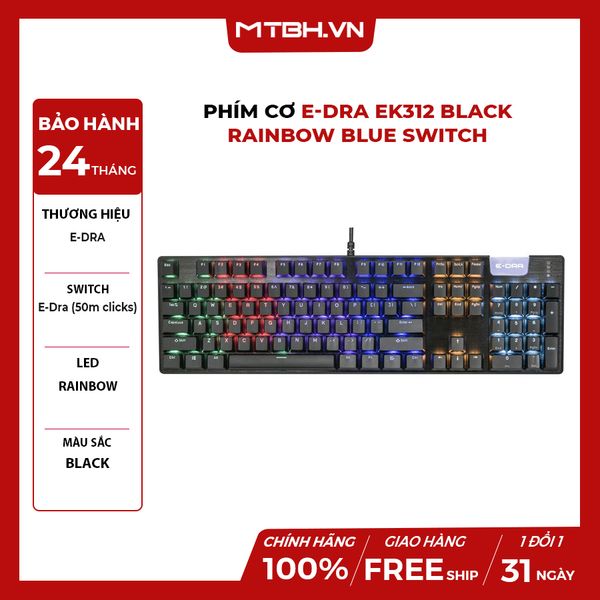 Bàn Phím Cơ E-DRA EK312 Black Rainbow Blue Switch