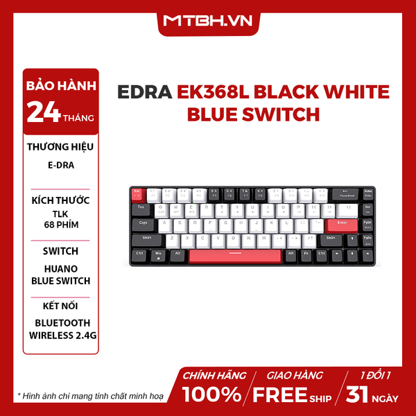 BÀN PHÍM CƠ E-DRA EK368L BLACK WHITE BLUE SWITCH (BLUETOOTH, WIRELESS 2.4G)