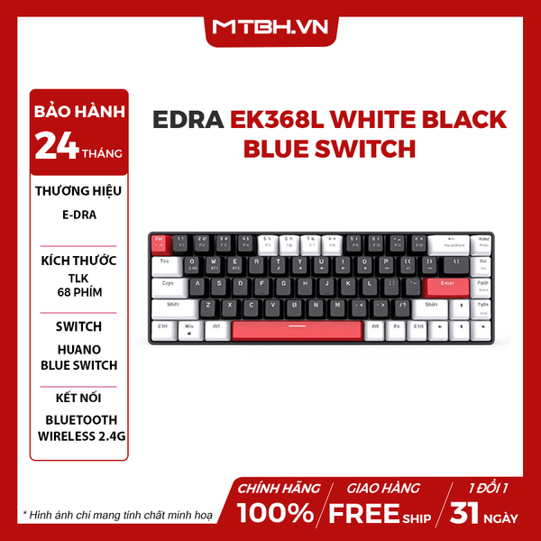 BÀN PHÍM CƠ E-DRA EK368L WHITE BLACK BLUE SWITCH (BLUETOOTH, WIRELESS 2.4G)