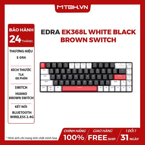 BÀN PHÍM CƠ E-DRA EK368L WHITE BLACK BROWN SWITCH (BLUETOOTH, WIRELESS 2.4G)