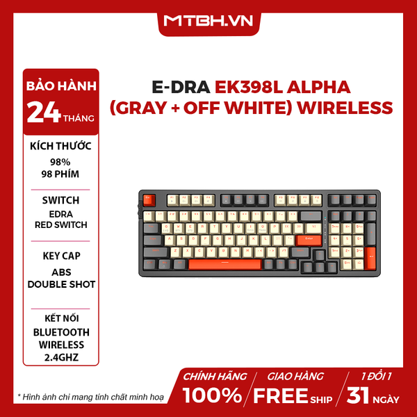 Bàn Phím Cơ E-Dra EK398L Alpha (Gray + Off White) Wireless Red Switch