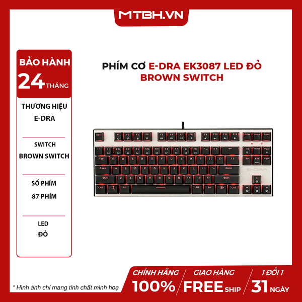 BÀN PHÍM CƠ E-DRA EK3087 LED ĐỎ BROWN SWITCH