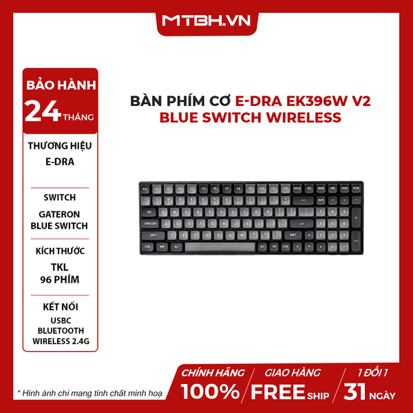 Bàn Phím Cơ E-DRA EK396W V2 Blue Switch Wireless (USBC/PBT/Bluetooth/3mode)