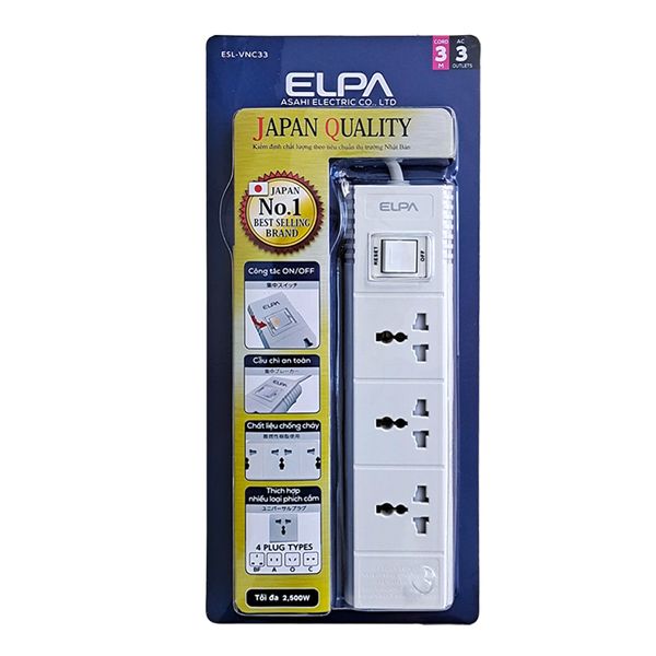 Ổ CẮM ĐIỆN CAO CẤP ELPA ESL-VNC33 | 3 Ổ ĐIỆN, 1 CÔNG TẮC, 3M