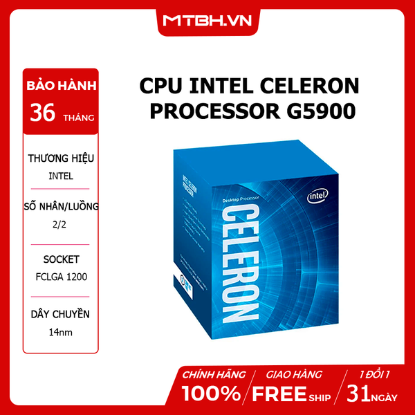 CPU INTEL CELERON PROCESSOR G5900 (3.4GHz | 2 nhân | 2 luồng | 2MB Cache) 10TH NEW BOX CHÍNH HÃNG