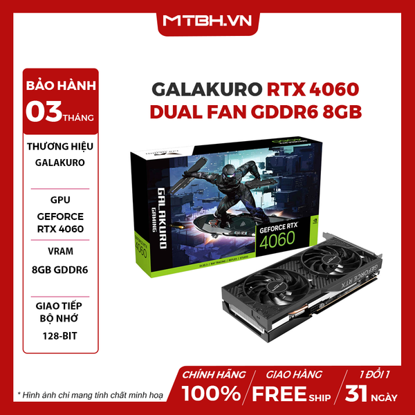 VGA GALAKURO (GALAX) RTX 4060 DUAL FAN GDDR6 8GB NHẬP KHẨU NEW FULLBOX BH 3 THÁNG