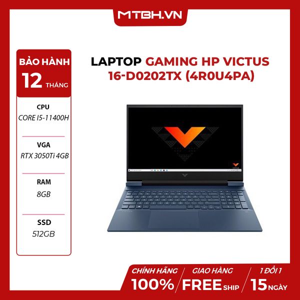 LAPTOP GAMING HP VICTUS 16-d0202TX (4R0U4PA) CORE I5-11400H | RTX 3050Ti 4GB | 8GB RAM | 512GB SSD | 16.1' FHD 144Hz | Win 11