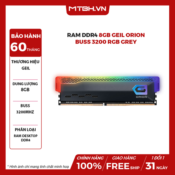 RAM DDR4 8GB GEIL ORION BUSS 3200 RGB GREY