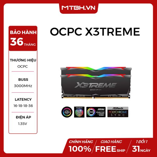 RAM DDR4 16GB OCPC X3TREME RGB AURA (8GBx2) 3000Mhz