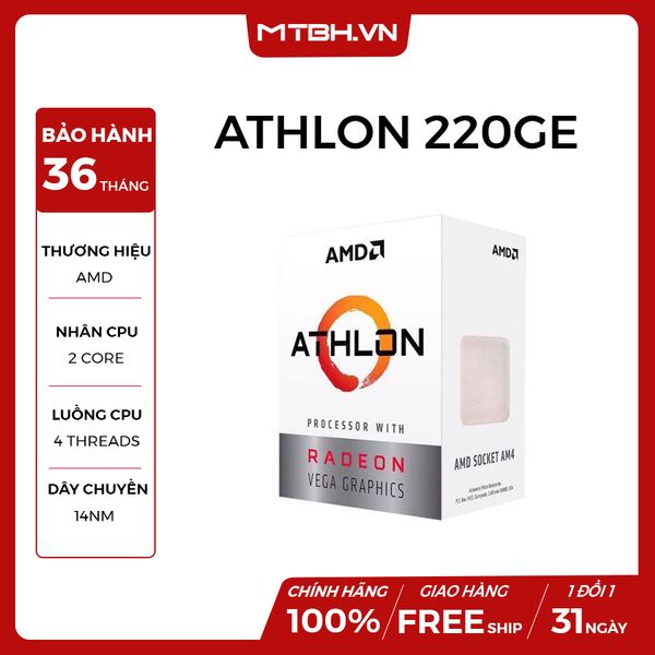 CPU AMD ATHLON 220GE (SOCKET AM4, 2C 4TH, 3.4Ghz) NEW BOX
