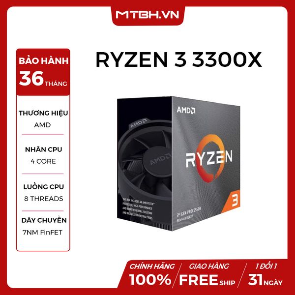 CPU AMD Ryzen 3 3300X with Wraith Spire cooler/ 3.8 GHz (4.3GHz Max Boost) / 16MB Cache / 4 cores / 8 threads / 65W / Socket AM4