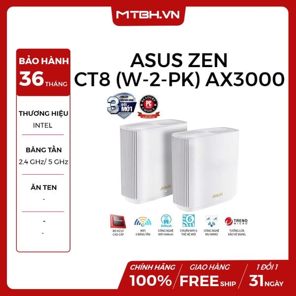 BỘ PHÁT WIFI ZEN CT8 (W-2-PK), MESH WI-FI, Chuẩn AC3000, 3 băng tần