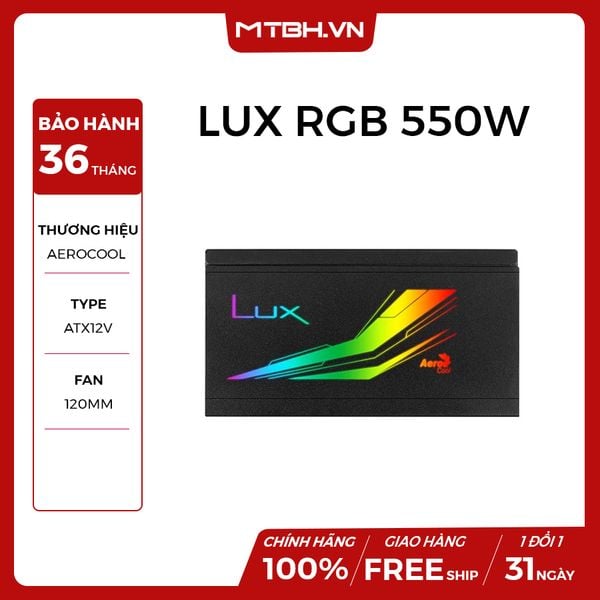NGUỒN AEROCOOL LUX RGB 550W 80Plus Bronze Certified ( RGB SYNC )