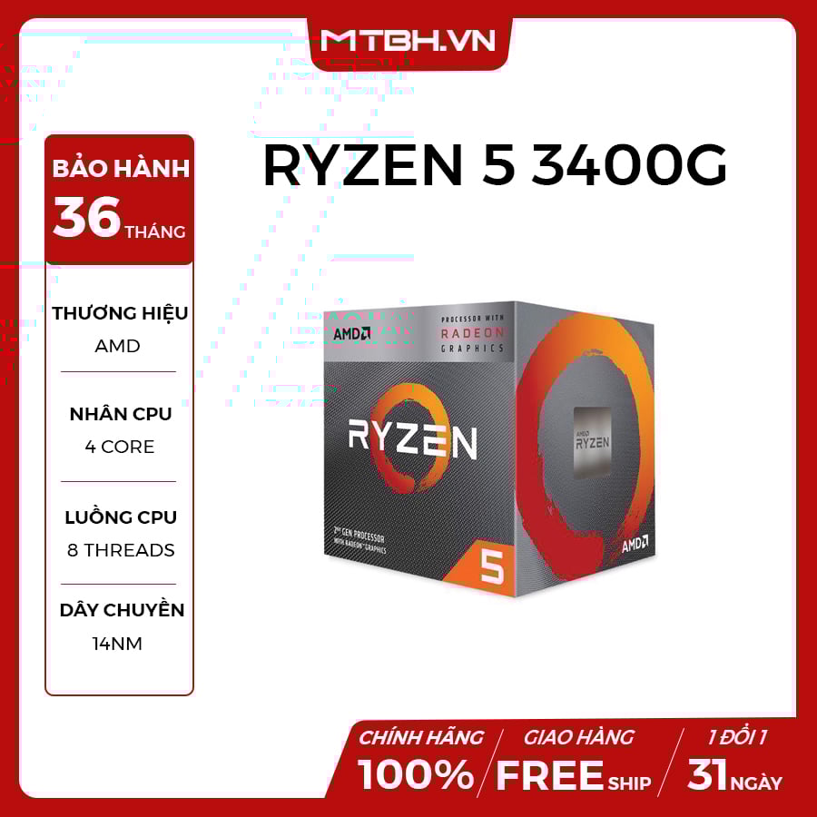 CPU Ryzen5 3400G AMD Ryzen 5 3400G 3,7 GHz (YD3400C5M4MFH) - Tray - Procesor