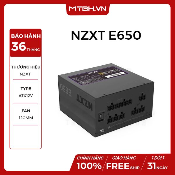 NGUỒN NZXT 650W E650 FULL MODULER CAO CẤP 80 PLUS GOLD NEW BH 10 NĂM