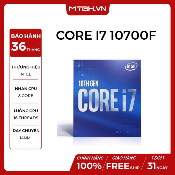 CPU INTEL CORE i7 10700F (2.9GHz turbo 4.8GHz | 8 nhân | 16 luồng | 16MB Cache) 10TH NEW BOX CHÍNH HÃNG