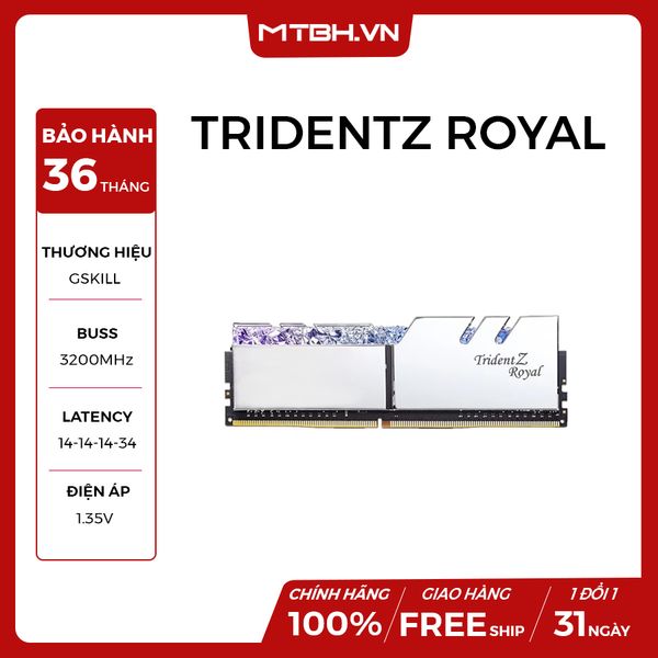 RAM DDR4 16GB GSKILL TRIDENTZ ROYAL SILVER RGB BUSS 3200Mhz (KIT 2*8GB) NEW