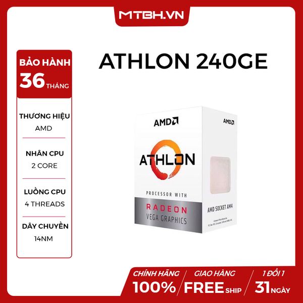 CPU AMD ATHLON 240GE (SOCKET AM4 , 2C 4TH , 3.5Ghz) NEW BOX