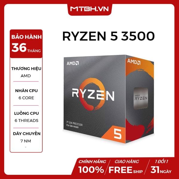 CPU AMD Ryzen 5 3500 (3.6GHz turbo up to 4.1GHz, 6 nhân 6 luồng, 16MB Cache, 65W) - Socket AM4