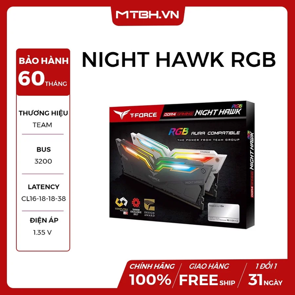 RAM DDR4 8GB TEAM BUSS 3000 Team Night Hawk CÒN BH