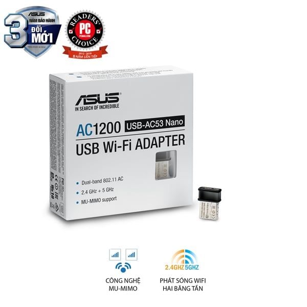 USB WIFI ASUS AC53 Chuẩn AC1200 thiết kế USB nhỏ gọn, 2 băng tần