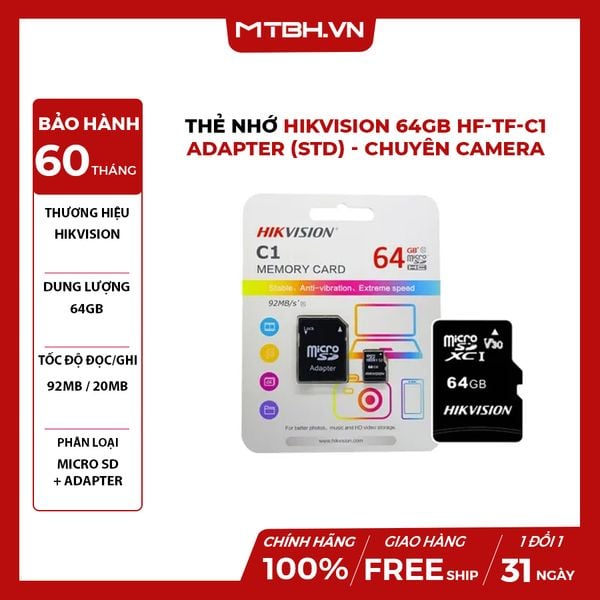 THẺ NHỚ HIKVISION 64GB HF-TF-C1-ADAPTER (STD) | CHUYÊN CAMERA