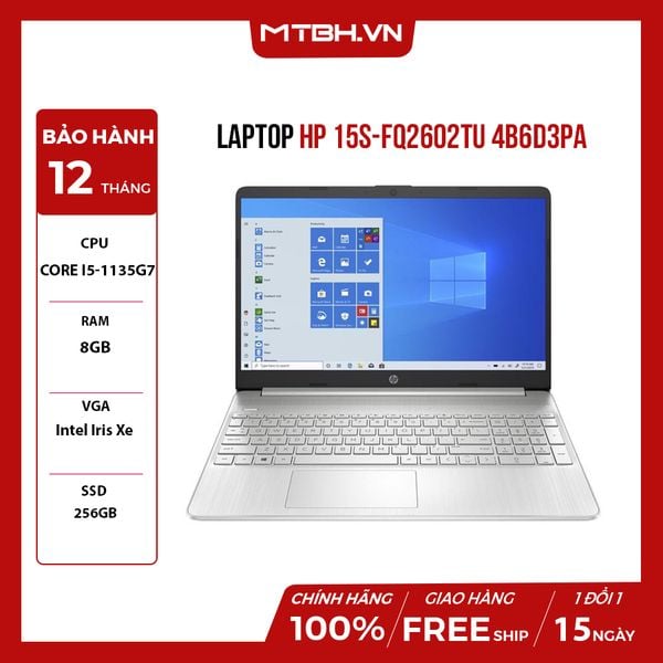 LAPTOP HP 15S-FQ2602TU 4B6D3PA CORE i5-1135G7 | Intel Iris Xe | 8GB RAM | 256GB SSD | 15.6