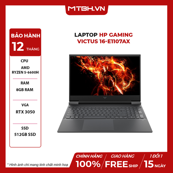 LAPTOP HP GAMING VICTUS 16-e1107AX 7C140PA Ryzen 5-6600H | RTX 3050 4GB | 8GB RAM | 512GB SSD | 16.1