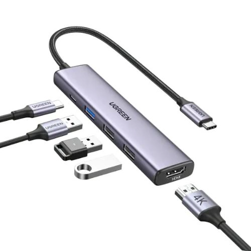 BỘ CHIA Ugreen USB-C to 2 x USB-A 2.0 + USB-A 3.0 + HDMI + PD hỗ trợ 4K (15495)