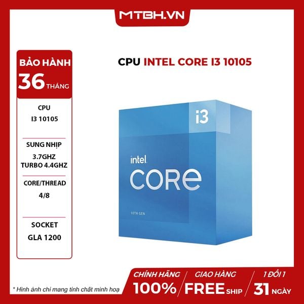 CPU INTEL CORE I3 10105 (3.7GHz turbo up to 4.4Ghz, 4 nhân 8 luồng) 10TH CHÍNH HÃNG