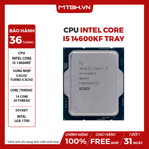 CPU Intel Core I5 14600KF (Raptor Lake Refresh, LGA 1700) TRAY GEN 14