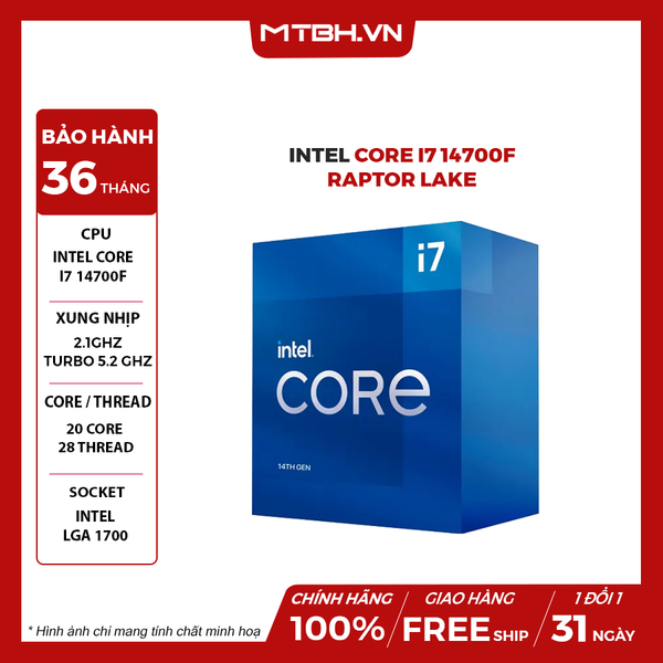 CPU Intel Core I7 14700F (Raptor Lake Refresh, LGA 1700) BOX CTY GEN 14
