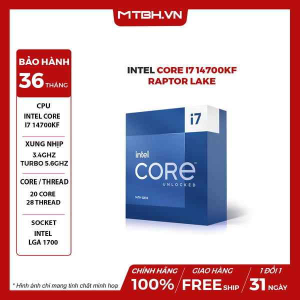 CPU Intel Core I7 14700KF (Raptor Lake Refresh, LGA 1700) GEN 14 BOX CHÍNH HÃNG