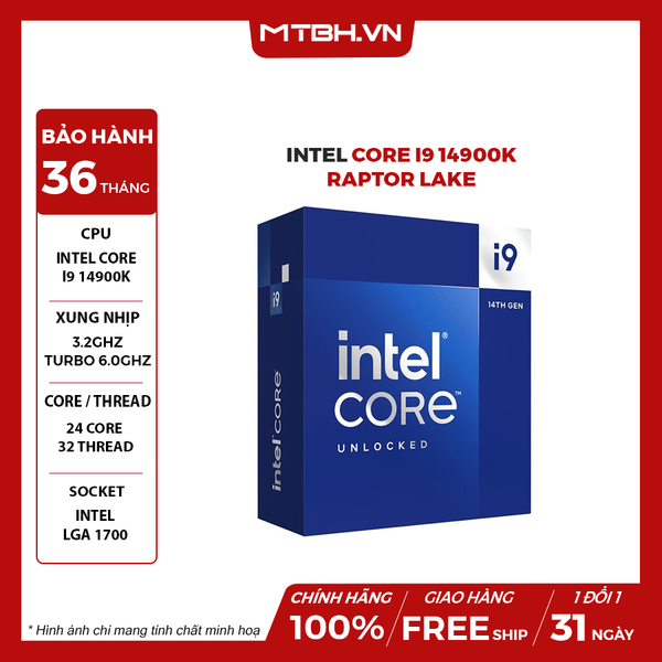 Intel Core I9 14900K (Up 6.0 GHz, 24 Nhân 32 Luồng, 36MB Cache) BOX CTY GEN 14