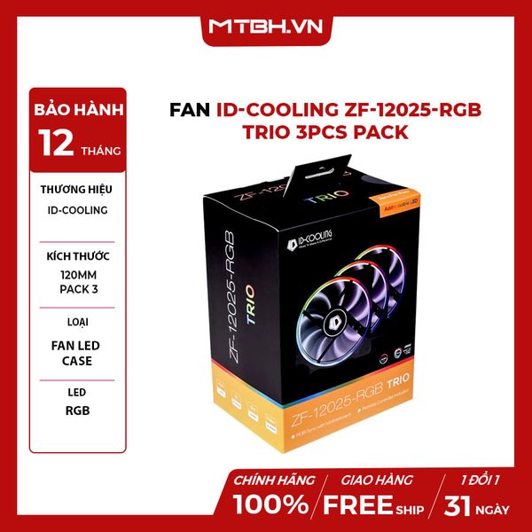 FAN CASE ID-COOLING ZF-12025-RGB TRIO 3pcs Pack (Addressable RGB, RF Remote Control RGB SYNC With motherboard/ RGB Water Cooler 120mm PWM)