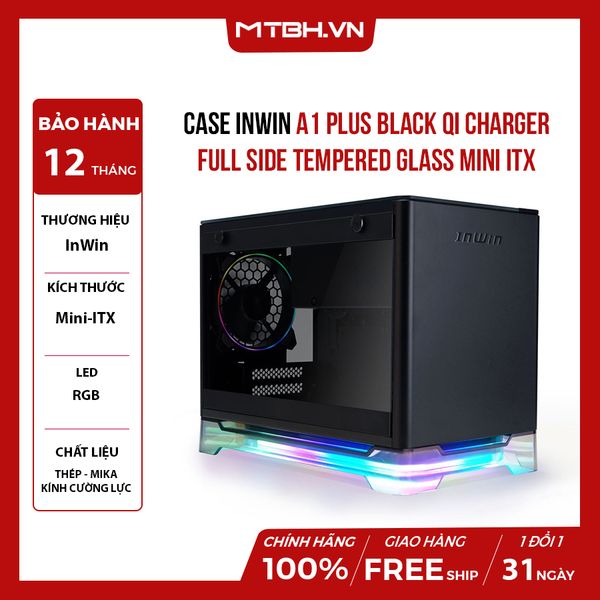Case InWin A1 Plus Black QI Charger Full Side Tempered Glass Mini ITX